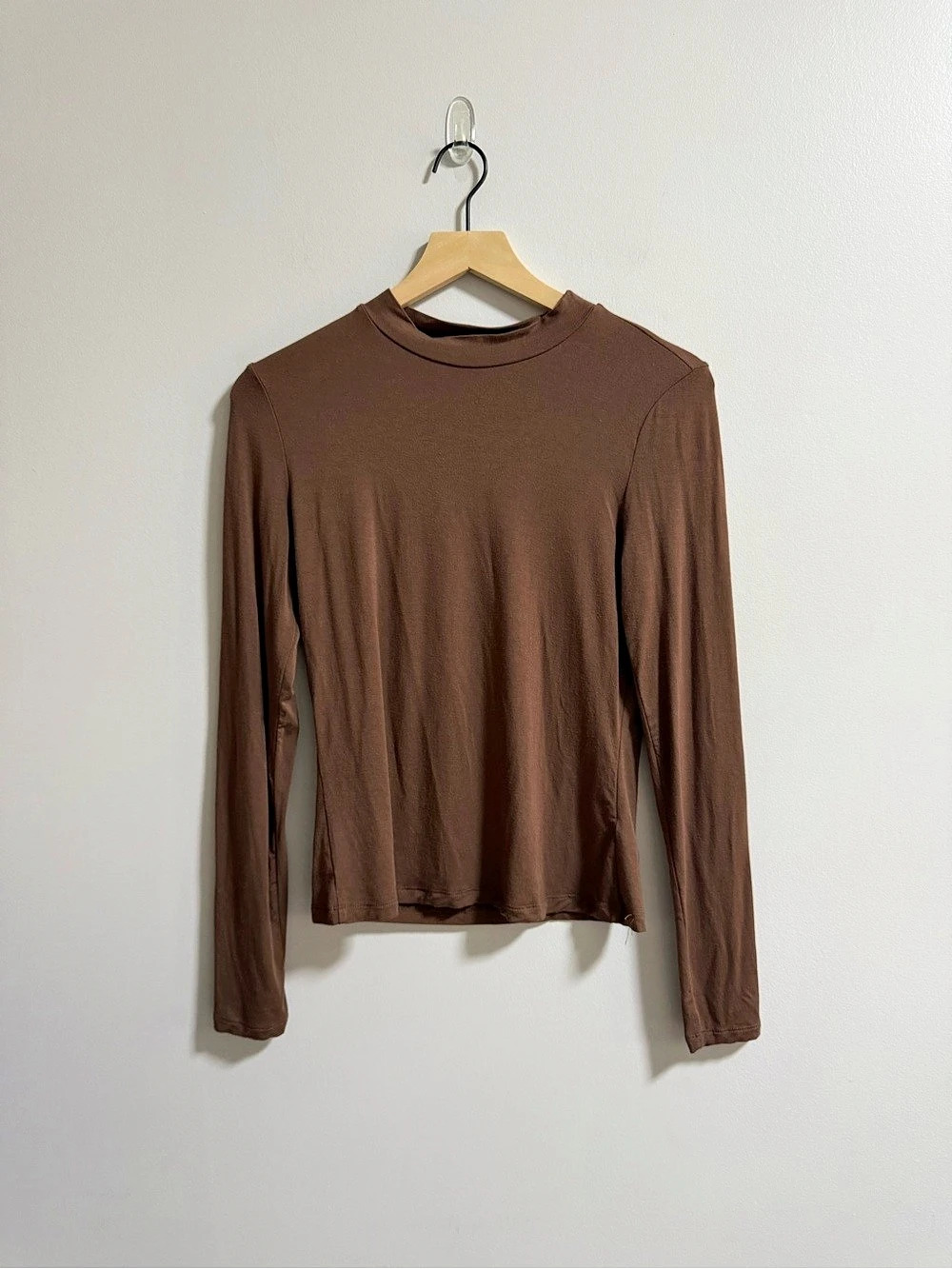 Lulus Begin with the Basics Chocolate Brown Mock Neck Long Sleeve Top NWOT
